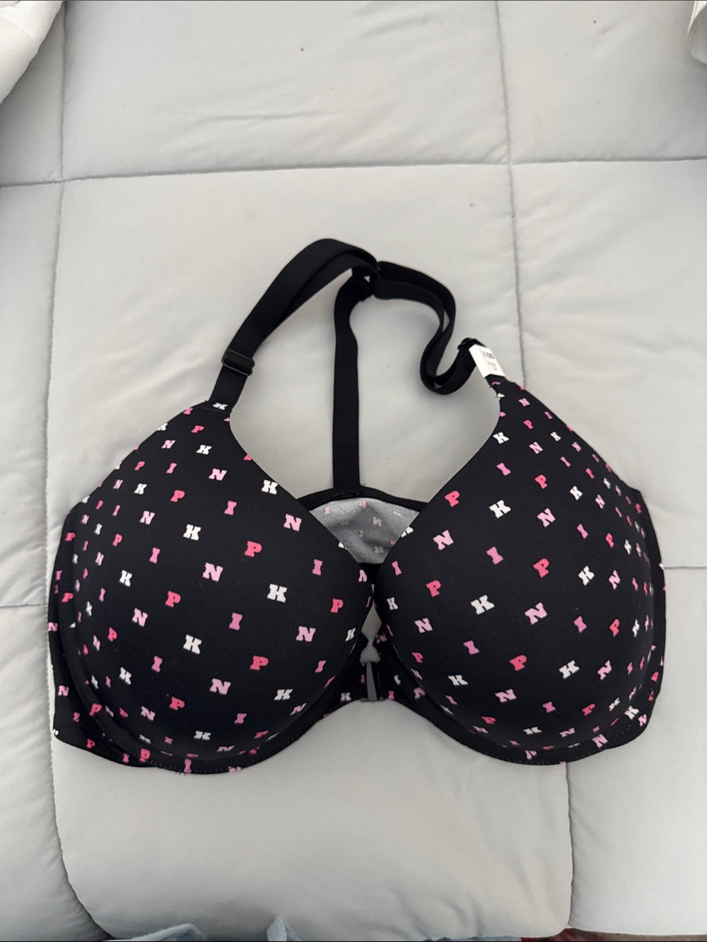 Xhilaration Black Bra with Pink & White Print